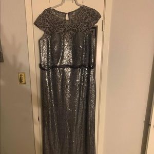 Grey sequin and lace gown with a train